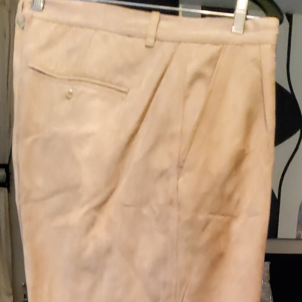 Vintage Godbody Pants Mens 40x32 Beige/khaki Suede Pleated Relaxed Straight Pant